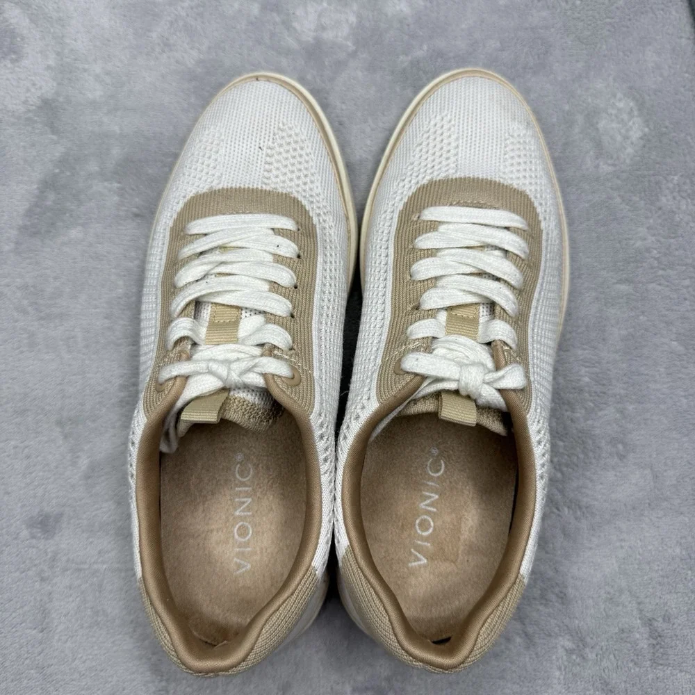 Vionic Galia Knit Sneakers Orthotic White Beige Womens 6.5 Comfort Walking Shoes